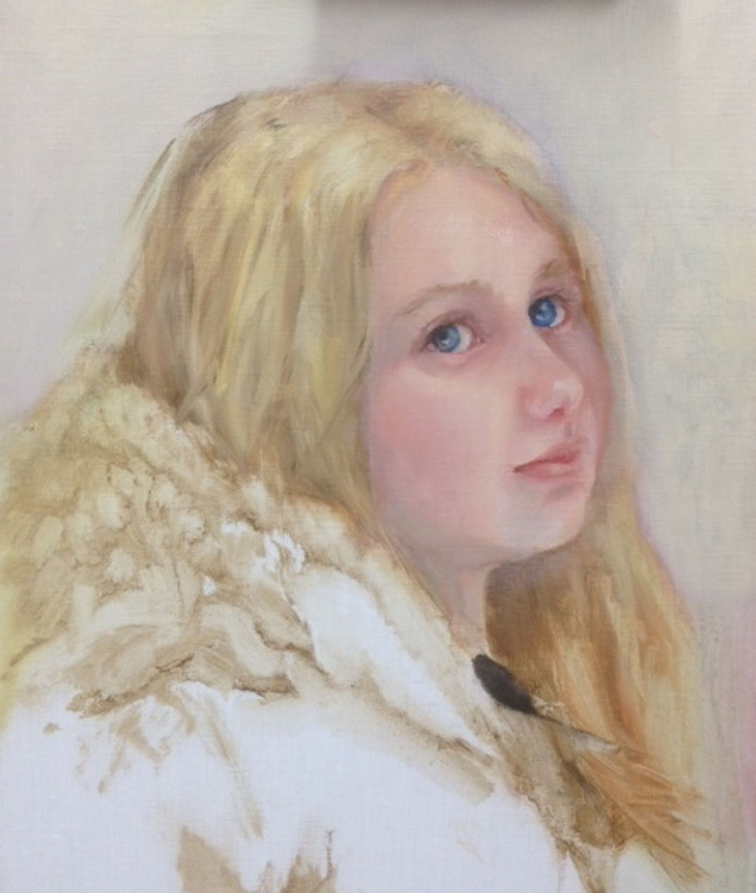 Maxine by Kate Hoekstra — oil on canvas, 16 by 20 inches. Portrait of a young girl.