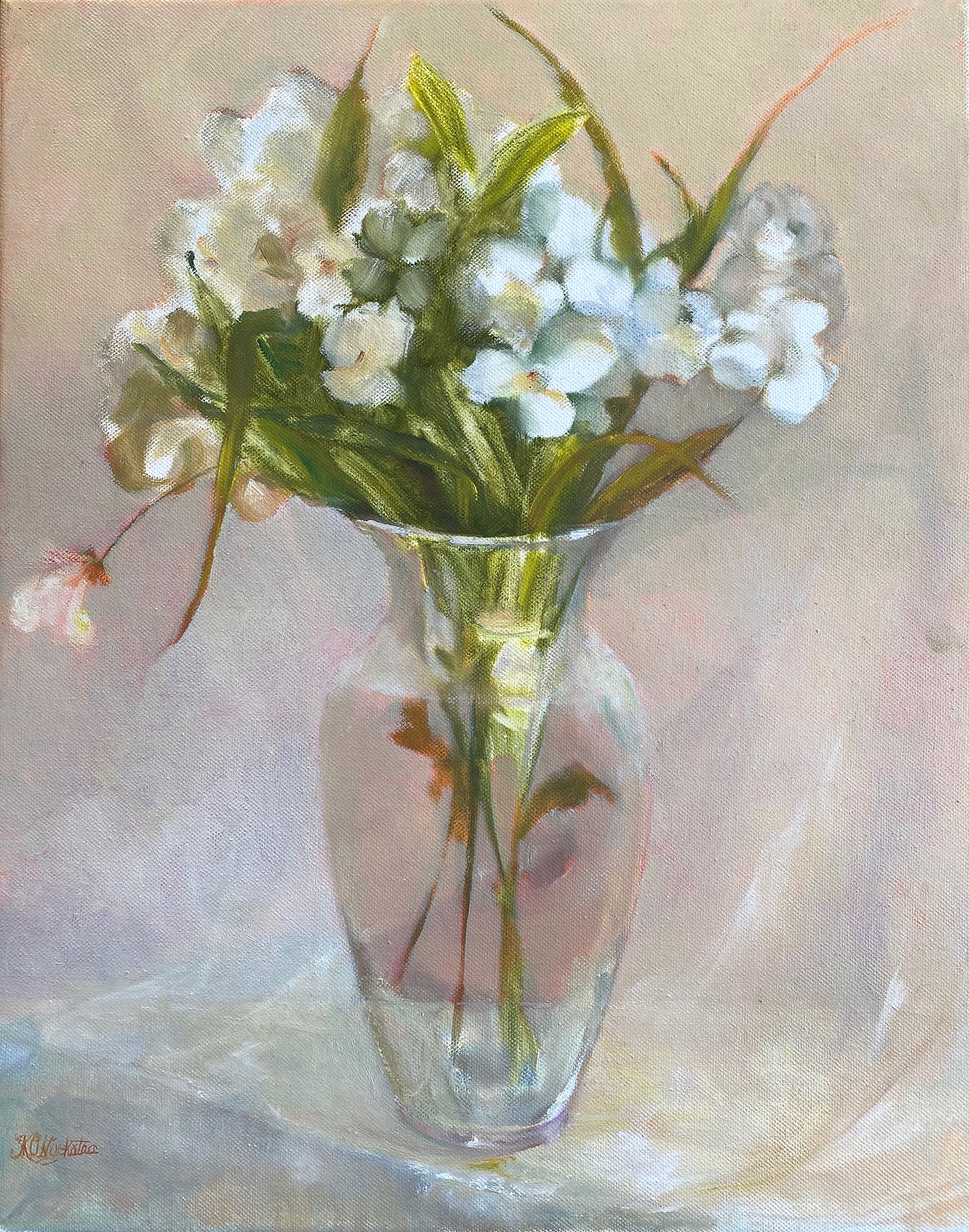 White Flowers by Kate Hoekstra — a floral still life painting.
